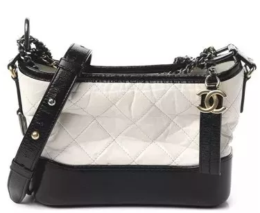 CHANEL Aged Calfskin Quilted Small Gabrielle Hobo Black White