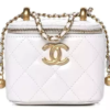 CHANEL Calfskin Quilted Mini Perfect Fit Vanity Case With Chain White